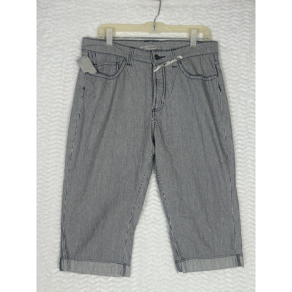 Lee Capri Jeans Womens 14 Blue Stripe Naturally Slimming Cuffed Stretch Denim‎
